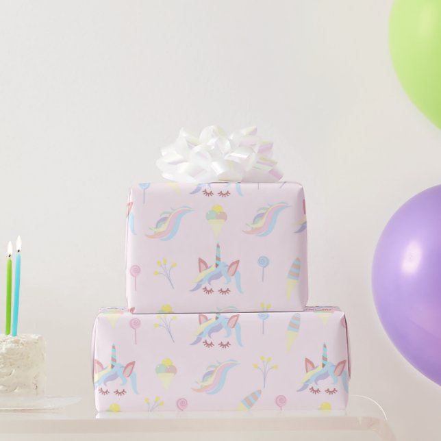 Rainbow Unicorn Pastel Niedlich Geschenkpapier (Partygeschenke)