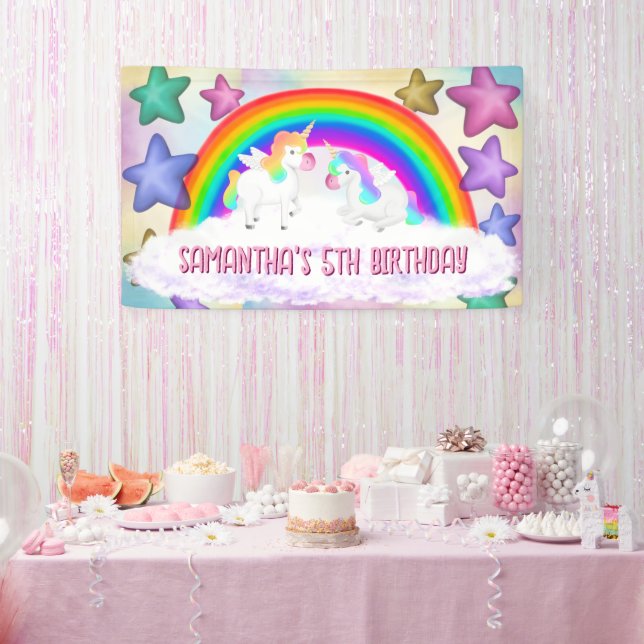 Rainbow Unicorn Pastel rose bannière d'anniversair (Fête)