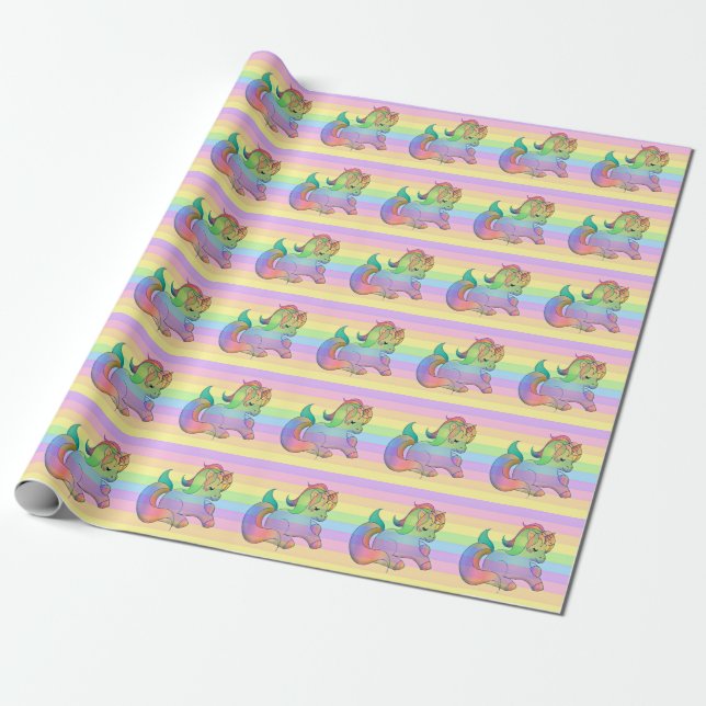 Rainbow Unicorn Pastel Streifen Geschenkpapier (Ungerollt)