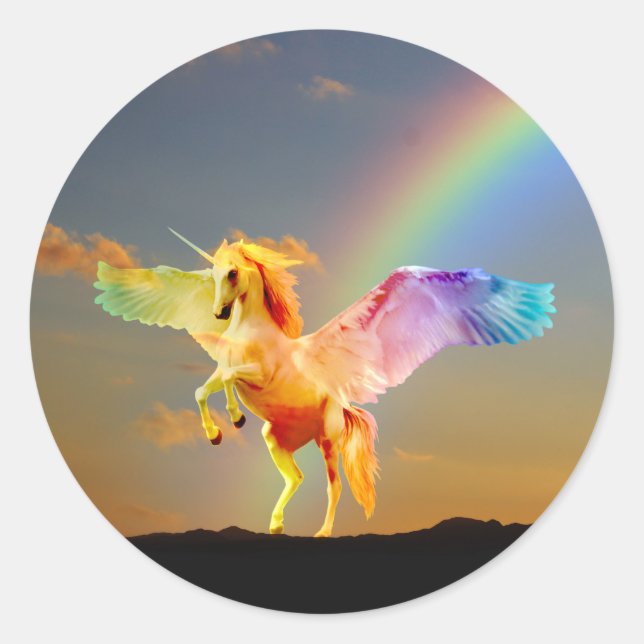 Rainbow unicorn pegasus runder aufkleber (Vorderseite)