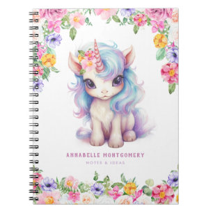 Rainbow Unicorn Personalisiert Name Niedlich Kids  Notizblock