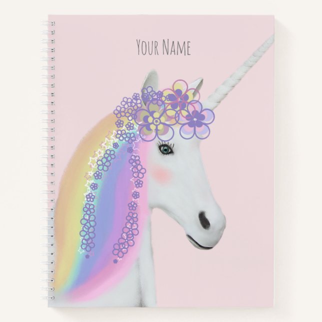 Rainbow Unicorn Personalisierter Name Notebook Notizbuch (Vorderseite)