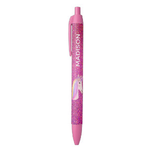 Rainbow Unicorn Rosa Glitzer Girls Personalisiert Kugelschreiber