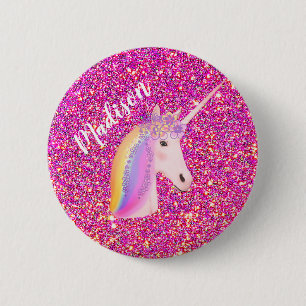 Rainbow Unicorn Rosa Glitzer Magisches Geburtstags Button