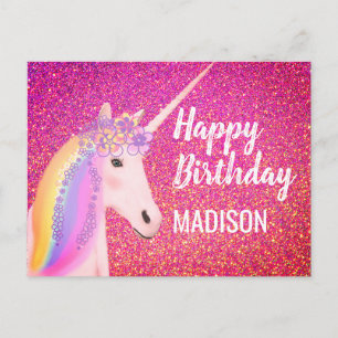 Rainbow Unicorn Rosa Imitate Glitzer Geburtstag Postkarte