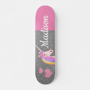 Rainbow Unicorn Rosa Silberner Glitzer Personalisi Skateboard