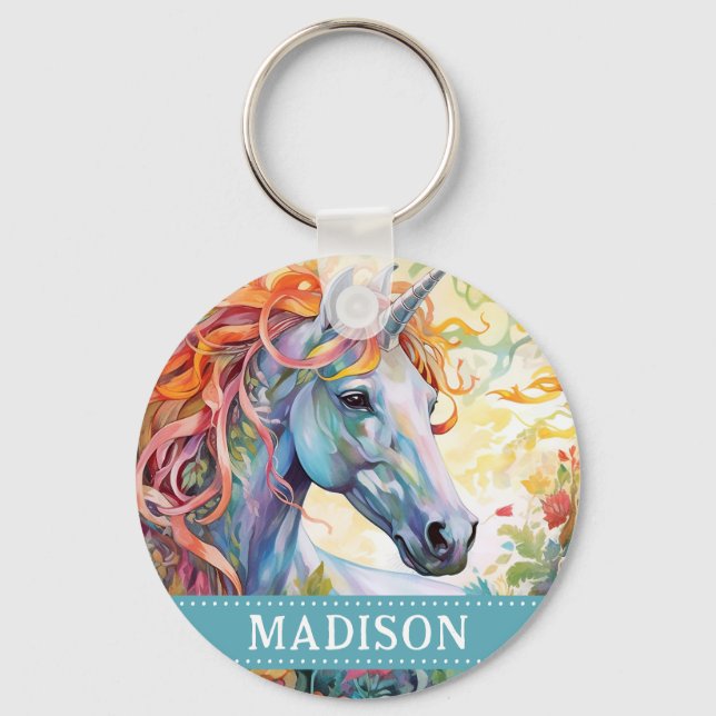 Rainbow Unicorn Schlüsselanhänger mit Individuelle (Vorderseite)