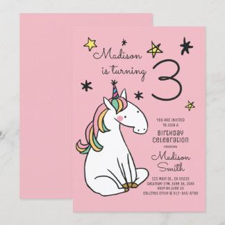 Rainbow Unicorn Stars Einladung zum Geburtstag