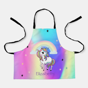 Rainbow Unicorn Stars Holographi Schürze