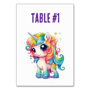 Rainbow Unicorn-Tischnummern Sitzplätze Tischnummer