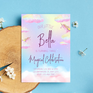 Rainbow Unicorn troisième invitation de fête d'ann