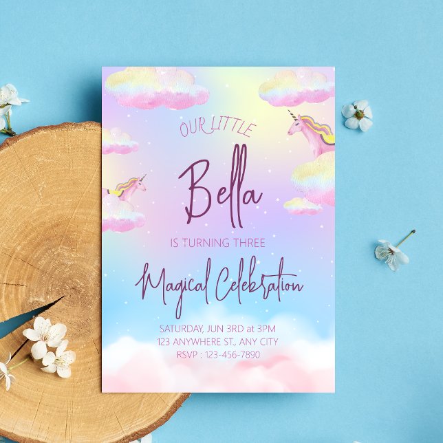 Rainbow Unicorn troisième invitation de fête d'ann (Front)