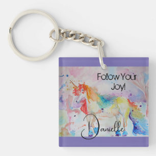 Rainbow Unicorn Wasserfarbe Lila Niedliche Kinder Schlüsselanhänger