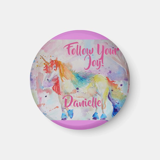 Rainbow Unicorn Watercolor Pink Magnet (Vorne)