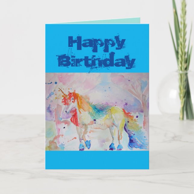 Rainbow Unicorn Watercolor Whimsical Card Karte (Vorderseite)