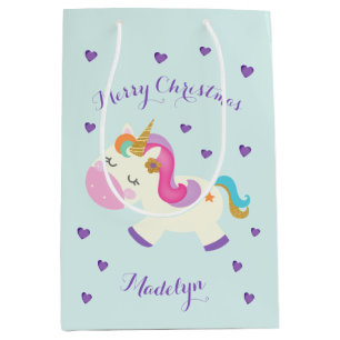 Rainbow Unicorn Weihnachts-Glitzer Aqua Mittlere Geschenktüte