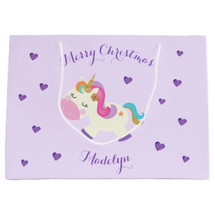 Rainbow Unicorn Weihnachtsfest Glitzer Lila Große Geschenktüte