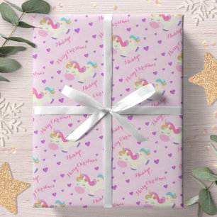 Rainbow Unicorn Weihnachtsfest Glitzer Pink Geschenkpapier
