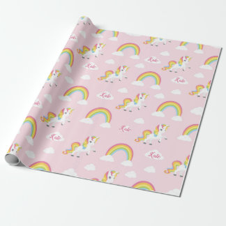 Rainbow Unicorn Wrapping Paper (Personalized) Pink Geschenkpapier