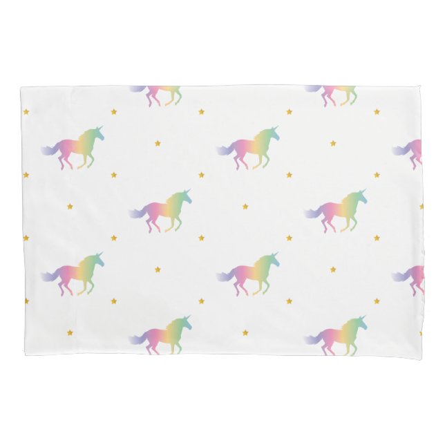 Rainbow Unicorns & Gold Stars Muster Kissenbezug (Vorderseite)