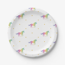 Rainbow Unicorns & Gold Stars Muster Pappteller
