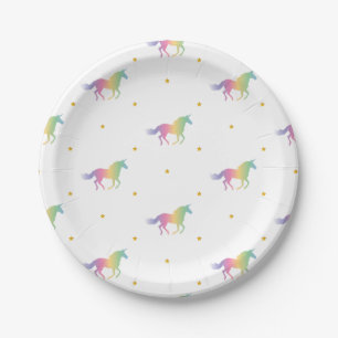 Rainbow Unicorns & Gold Stars Muster Pappteller