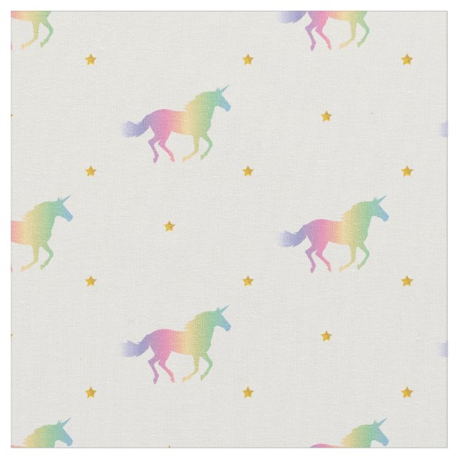 Rainbow Unicorns & Gold Stars Muster Stoff (Nahaufnahme)