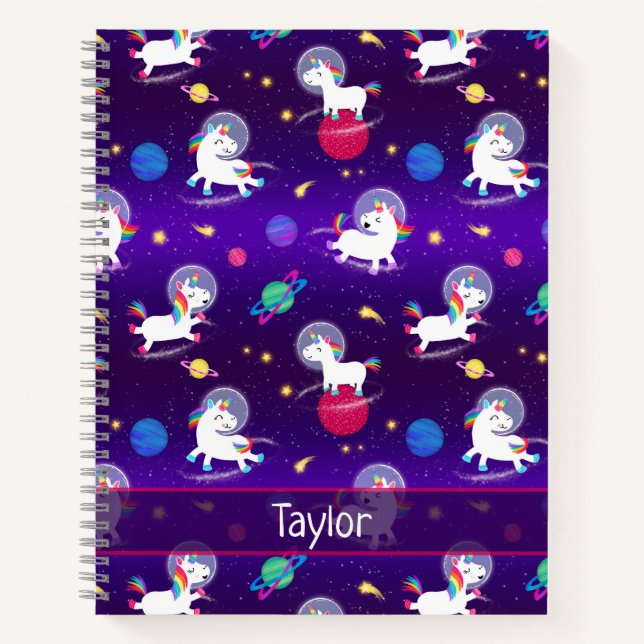 Rainbow Unicorns In Space Purple Ombre Notizbuch (Vorderseite)