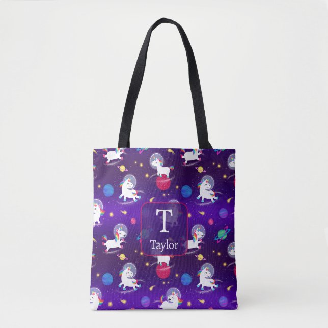 Rainbow Unicorns In Space Purple Ombre Tasche (Vorderseite)