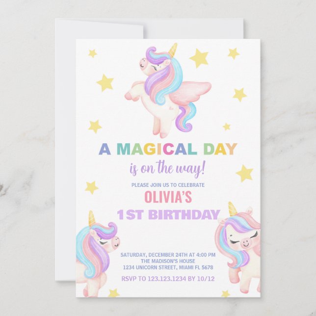 Rainbow Unicorns Invitations d'anniversaire (Devant)