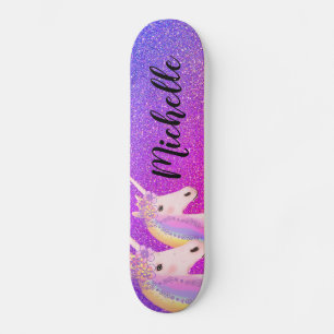 Rainbow Unicorns Lila Rosa Glitzer Personalisiert Skateboard