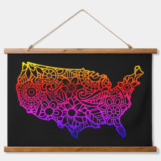 Rainbow USA Mandala Wandteppich Mit Holzrahmen