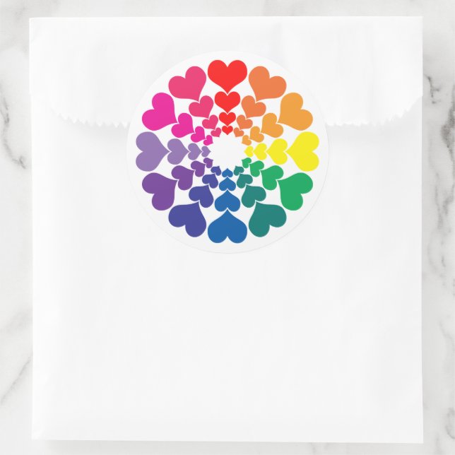 Rainbow Valentine Hearts in a Circle Runder Aufkleber (Tasche)