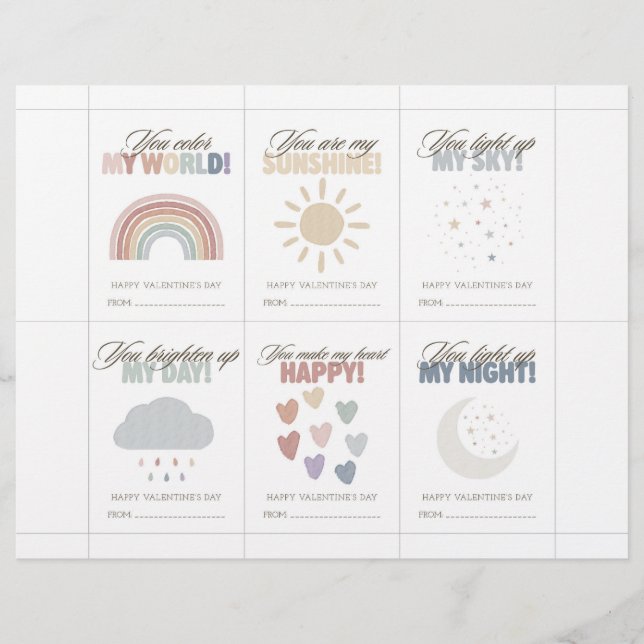 Rainbow Valentine’s Day Cards for Kids Classroom Briefbogen (Vorderseite)