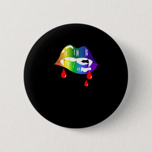 Rainbow Vampire Lips Biting - LGBT Pride T - Shirt Button