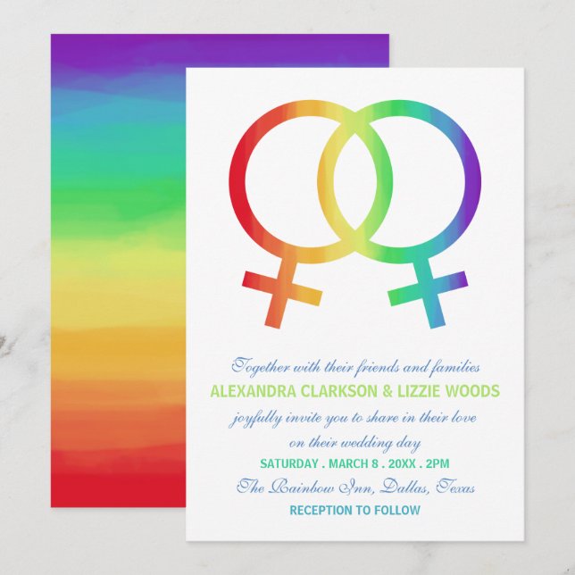 Rainbow-Venus-Symbol | Lesbische Hochzeit Einladung (Vorne/Hinten)