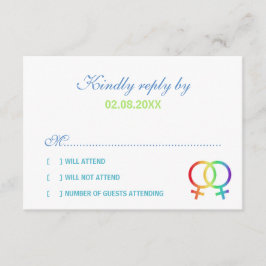 Rainbow Venus Symbols Lesbian Wedding RSVP Karte