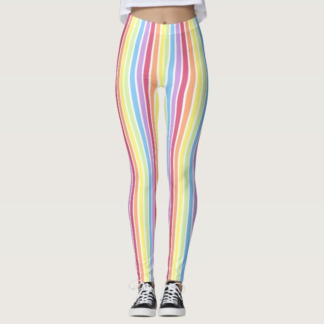 Rainbow Vertical Stripes Pastellfarben Leggings (Vorderseite)
