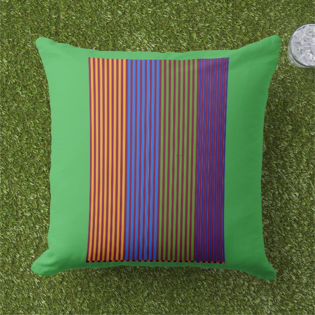 Rainbow Vertical Strips + Trim Decorative Green Kissen (Gras)