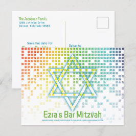 Rainbow Video Game Gamer Bar Mitzvah Save the Date Postkarte