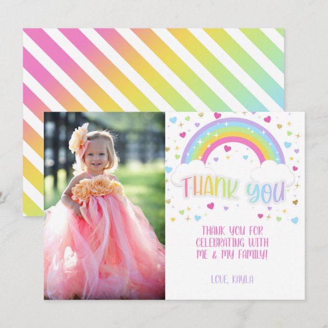 Rainbow Vielen Dank Foto Card - Pastell Einladung (Vorne/Hinten)
