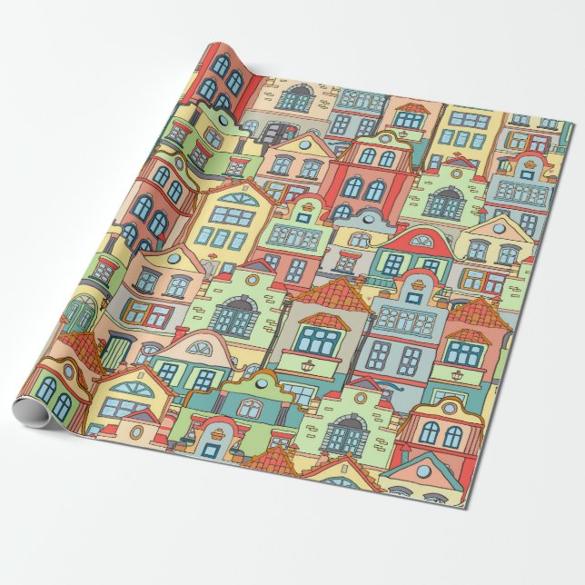 Rainbow Village Neighborhood City Homes Welcome 2 Geschenkpapier (Ungerollt)