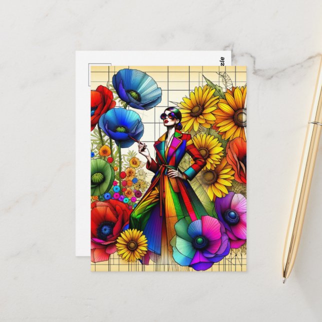 Rainbow Vintag Fashion Sketch Postkarte (Vorderseite/Rückseite Beispiel)