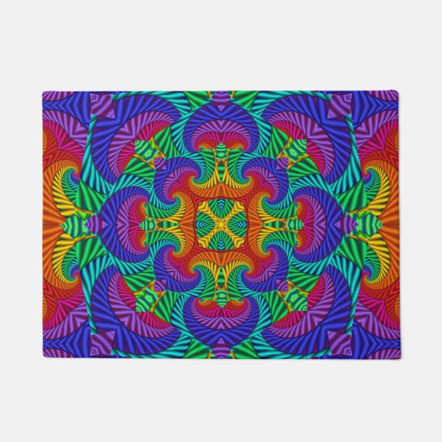 Rainbow Vintag Psychedelic Fraktal Kaleidoskop Fußmatte (Vorderseite)