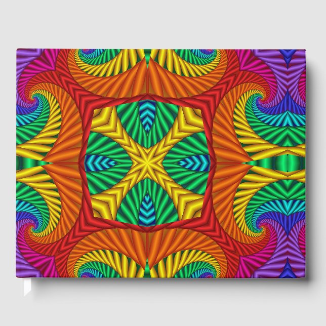 Rainbow Vintag Psychedelic Fraktal Kaleidoskop Gästebuch (Vorderseite)