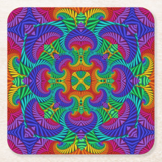 Rainbow Vintag Psychedelic Fraktal Kaleidoskop Rechteckiger Pappuntersetzer