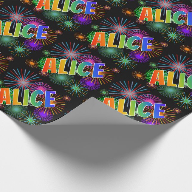 Rainbow Vorname "ALICE" + Feuerwerk Geschenkpapier (Ecke)