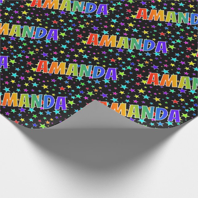 Rainbow Vorname "AMANDA" + Sterne Geschenkpapier (Ecke)