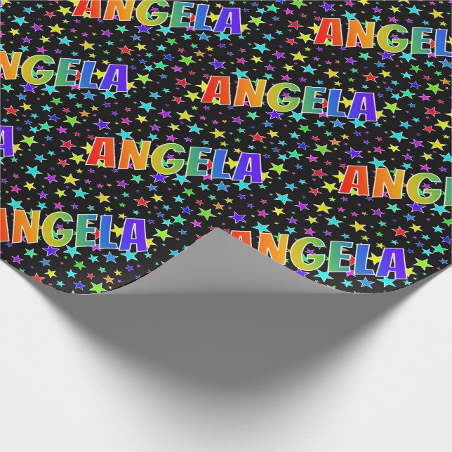 Rainbow Vorname "ANGELA" + Sterne Geschenkpapier (Ecke)