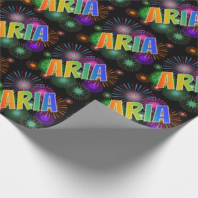 Rainbow Vorname "ARIA" + Feuerwerk Geschenkpapier (Ecke)